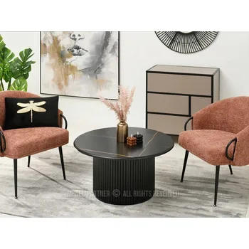 Konferenční stolek Kulatý konferenční stolek ALBAN - černý mramor / černý