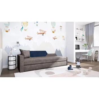 Pohovka Rozkládací pohovka s úložným prostorem BUFFY - šedá / tmavě modrá, levá opěrka