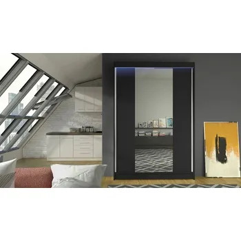 Šatní skříň Posuvná šatní skříň 120 cm se zrcadlem a LED RGB osvětlením SAMANRE 2 - černá
