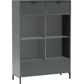 Policová skříň Nízká vitrína CORA - zelený kámen + LED osvětlení zdarma