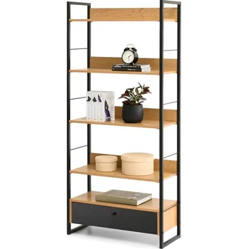 regál Policový regál SORLEY se šuplíkem - černý / dub