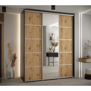 Šatní skříň Šatní skříň YVONA 5 - 200/60 cm, černá / dub artisan / stříbrná