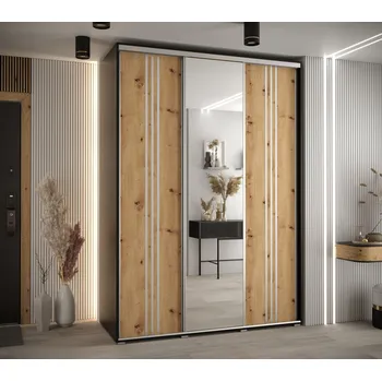 Šatní skříň Šatní skříň YVONA 7 - 170/60 cm, černá / dub artisan / stříbrná