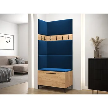 Předsíňová stěna Stěna do chodby s čalouněnými panely ANDORA 4 - dub zlatý / modrá