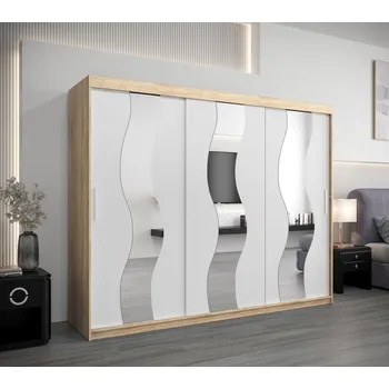 Šatní skříň Skříň s posuvnými dveřmi HEDVIKA - šířka 250 cm, dub sonoma / bílá
