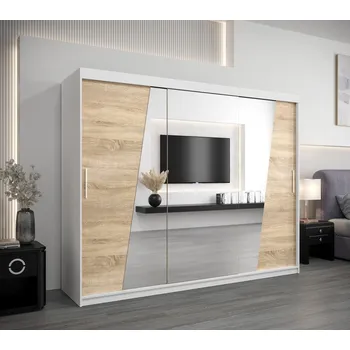 Šatní skříň Skříň s posuvnými dveřmi GABRIELA - šířka 250 cm, bílá / dub sonoma