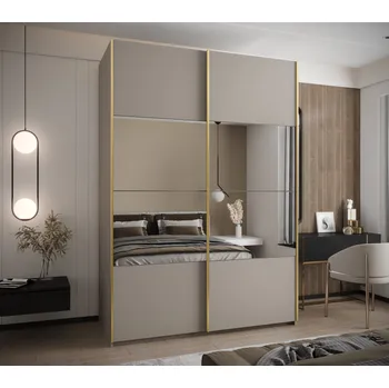 Šatní skříň Dvoudveřová skříň SAMARA 4 - 170 cm, kašmír / zlatá