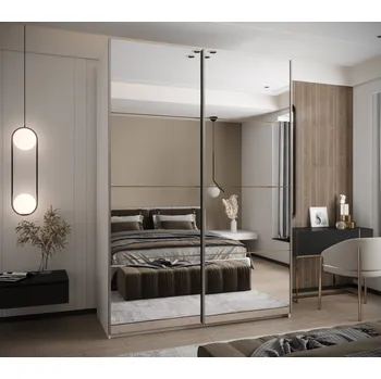 Šatní skříň Dvoudveřová skříň SAMARA 2 - 180 cm, bílá / dub artisan / stříbrná