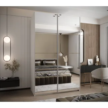 Šatní skříň Dvoudveřová skříň SAMARA 2 - 160 cm, bílá / dub artisan / stříbrná