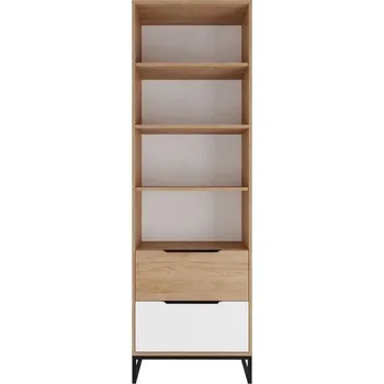 regál Vysoký regál FABENS - ořech hickory / matný bílý / matný černý