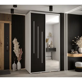 Šatní skříň Šatní skříň YVONA 9 - 130/60 cm, bílá / černá / stříbrná