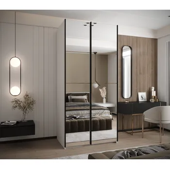 Šatní skříň Dvoudveřová skříň SAMARA 2 - 100 cm, bílá / dub artisan / černá