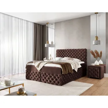 Postel Čalouněná manželská postel 200x200 WANEKA - tmavě hnědá + topper ZDARMA