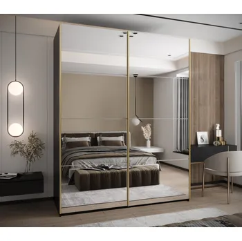 Šatní skříň Dvoudveřová skříň SAMARA 2 - 200 cm, černá / bílá / zlatá