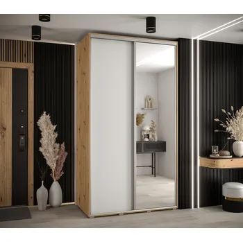 Šatní skříň Šatní skříň YVONA 3 - 140/60 cm, dub artisan / bílá / stříbrná