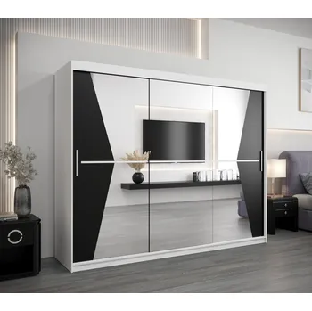 Šatní skříň Skříň s posuvnými dveřmi MILANA - šířka 250 cm, bílá / černá