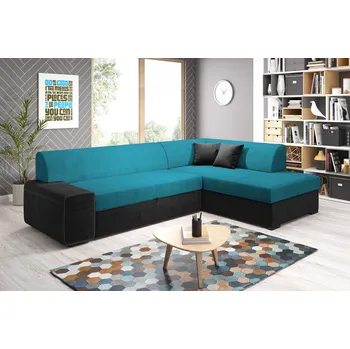 Sedací souprava Rohová sedací souprava VALTRUDA - černá 2 / světle modrá, pravý roh