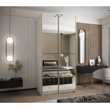 Šatní skříň Dvoudveřová skříň SAMARA 2 - 120 cm, bílá / černá / zlatá