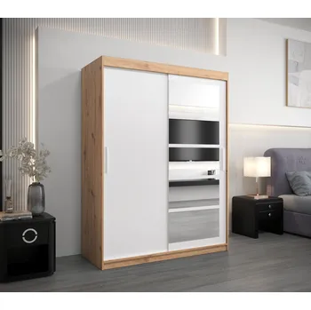 Šatní skříň Šatní skříň se zrcadly KLEOPATRA - šířka 150 cm, dub artisan / bílá
