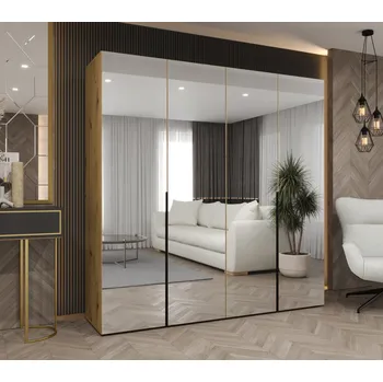 Šatní skříň Zrcadlová šatní skříň 200 cm BUGRA - dub artisan / černá