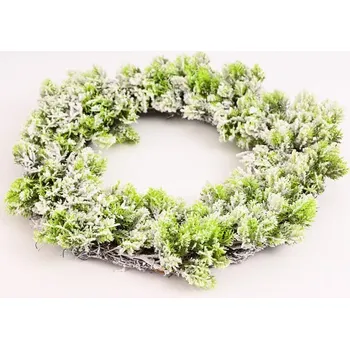 Věnec Umělý věnec zelený 35 cm zasněžený