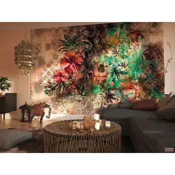 Fototapeta KOMR 012-8 Komar obrazová fototapeta 8-dílná Sherazade - květy ibišku, listy monstery, velikost 368 x 254 cm