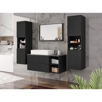 Koupelnový nábytek Sestava do koupelny SEGUNDO 6 - černý mramor / matná černá / černá + sifon ZDARMA