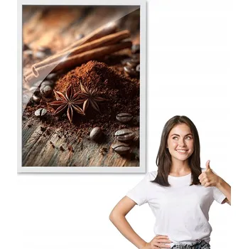 Obraz Obraz s rámečkem vzor SKOŘICE A KÁVA + bílý rámeček 30x40 do kuchyně, jídelny