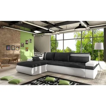 Sedací souprava Rozkládací rohová sedací souprava EPLATO - bílá ekokůže / černá, levý roh