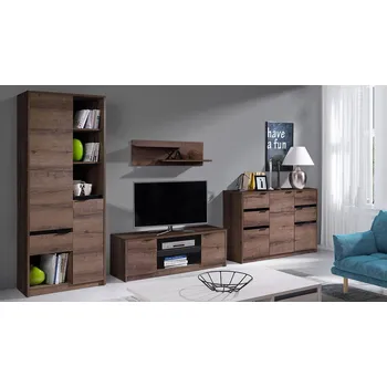 Obývací stěna Nábytek do obývacího pokoje PEORIA 4 - dub monastery / lesklý černý