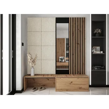 Předsíňová stěna Předsíňová stěna se zrcadlem BRUTTO - artisan / černá / světlá béžová