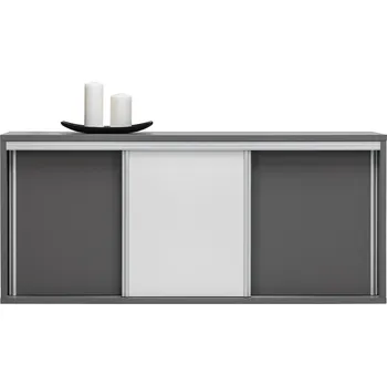 Komoda Nízká komoda s dvířky MANKATO - šedá / lesklá bílá