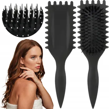 kartáč na vlasy KARTÁČ NA VLASY PRO KUČERAVÉ VLASY A VLNY DEFINUJÍCÍ LOKNY MASÁŽNÍ PŘÍSTROJ ŠTĚTINY černý