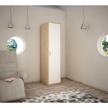 Šatní skříň Úzká šatní skříň SIMELA - šířka 45 cm, dub sonoma / bílá