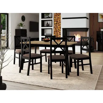 Jídelní stůl Rozkládací jídelní stůl 140 cm s 6 židlemi ADELBITE 3 - dub artisan / černý / hnědý 2