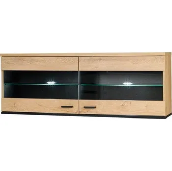 Policová skříň Závěsná vitrína YUNA - dub lefkas / černá