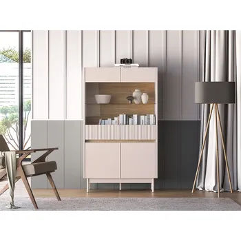 Policová skříň Vitrína s prosklenými dvířky THEA - kašmír / dub