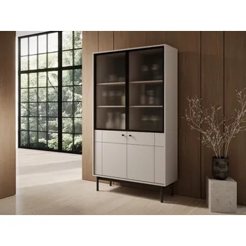 Policová skříň Prosklená vitrína FIBI - kašmír