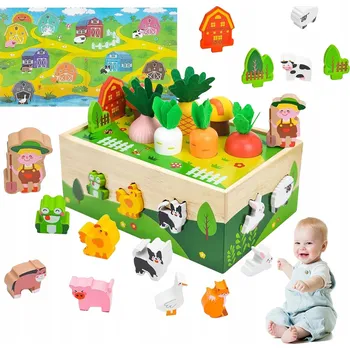 Dřevěná hračka TŘÍDIČ KOSTEK MONTESSORI DŘEVĚNÝ MRKVE VOZÍK