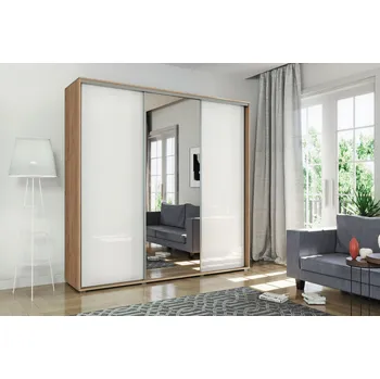 Šatní skříň Šatní skříň 250/215 MATEO se zrcadlem - dub craft zlatý / bílá