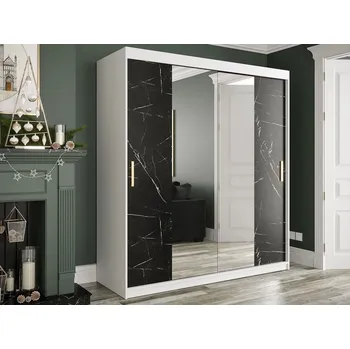 Šatní skříň Šatní skříň 180 cm se zrcadlem CARSON 3 - černý mramor / bílá / zlatá