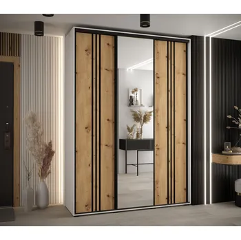 Šatní skříň Šatní skříň YVONA 7 - 180/45 cm, bílá / dub artisan / černá