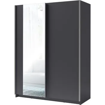 Šatní skříň Široká šatní skříň 180 cm se zrcadlem LORICA - grafitová