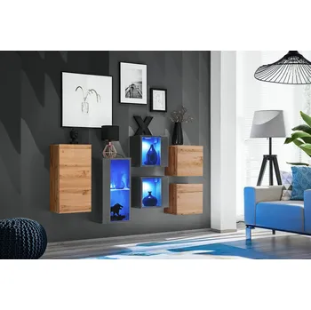 Obývací stěna Skříňky do obýváku RIONATA 4 - dub wotan / grafit