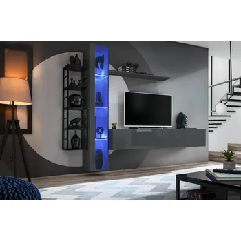 Obývací stěna Obývací stěna s kovovými prvky RIONATA 7 - grafit / černá