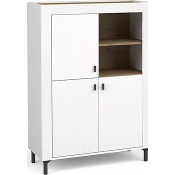 Komoda Úzká komoda s dvířky AUROVA - bílá / dub whiskey