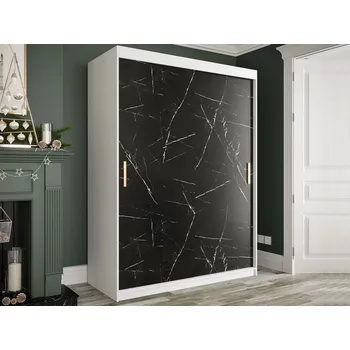Šatní skříň Moderní šatní skříň 150 cm CARSON 2 - černý mramor / bílá / zlatá