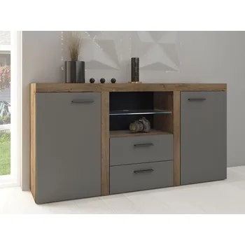 Komoda Kombinovaná komoda s LED osvětlením THISE - dub lefkas / grafitová