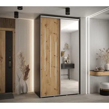 Šatní skříň Šatní skříň YVONA 9 - 130/60 cm, černá / dub artisan / stříbrná