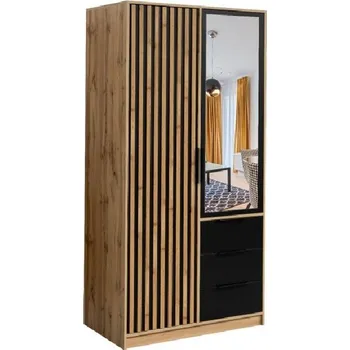 Šatní skříň Předsíňová skříň 100 AGNESA se zrcadlem - dub wotan / černá